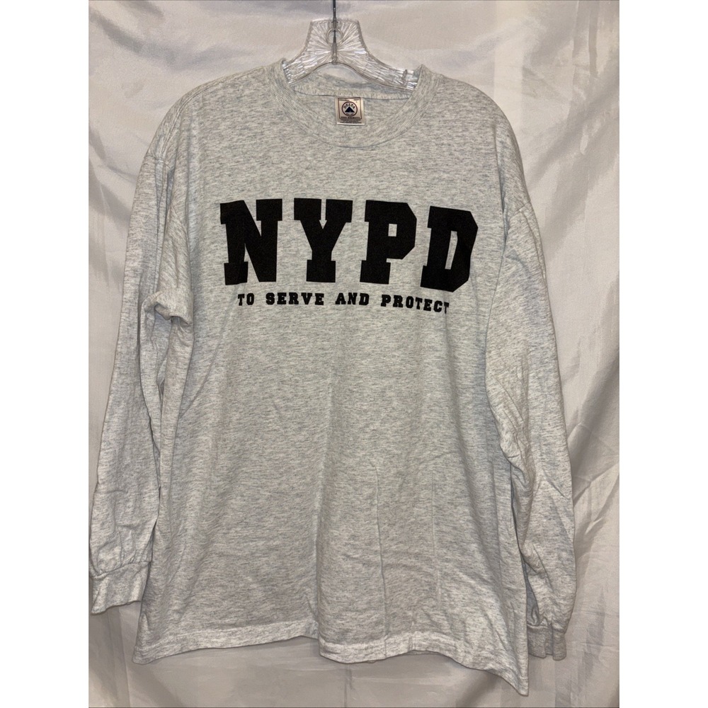 Vintage 90s NYPD Long Sleeve Shirt Grey Delta Pro Weight Size Large
